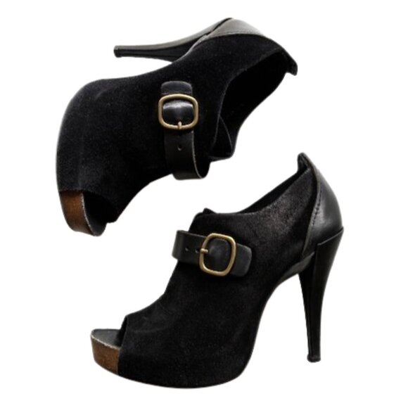 Pedro Garcia Black Suede Peeptoe Platform Shootie | 4.5" Heel 3.5” Pitch | Sz 39 - Picture 1 of 16